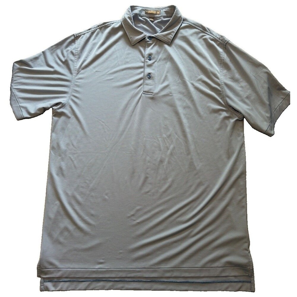 Peter Millar Summer Comfort Mens Large Blue Striped Performance Polo Shirt OSC